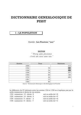 Dictionnaire généalogique des familles de Pissy