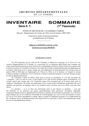 Sous série 2 T - inventaire sommaire Tome 1 - Fonds du Recteur de l'académie