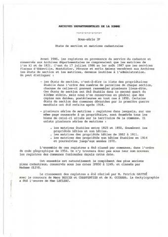 3P - Etats de section et matrices cadastrales