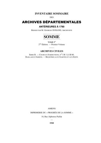 Série B - 1B1 à 1B60 - inventaire analytique