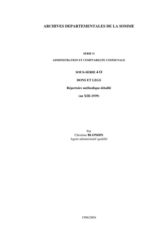 Sous-série 4 O - Dons et legs aux communes